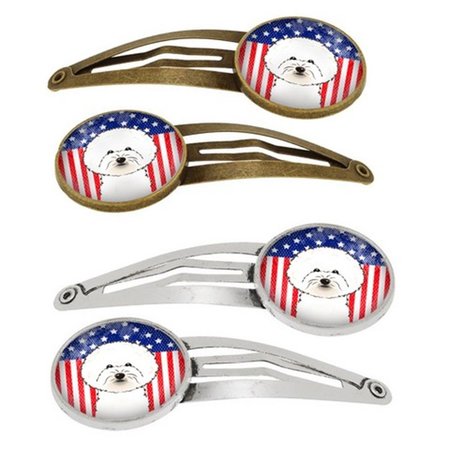 CAROLINES TREASURES American Flag and Bichon Frise Barrettes Hair Clips, Set of 4, 4PK BB2147HCS4